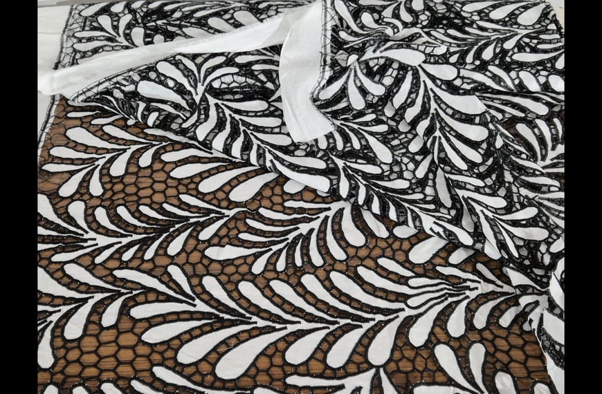 Embroidery with Black Leaves Cotton Multi-Colored - 140cm