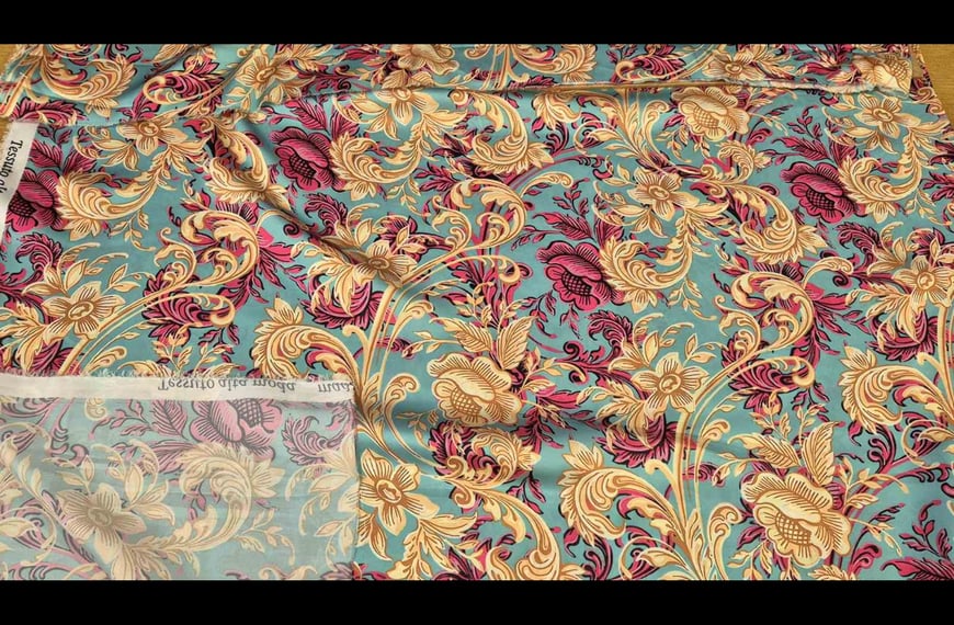 Satin with Fuxia/Beige Flowers Polyester Multi-Colored - 150cm
