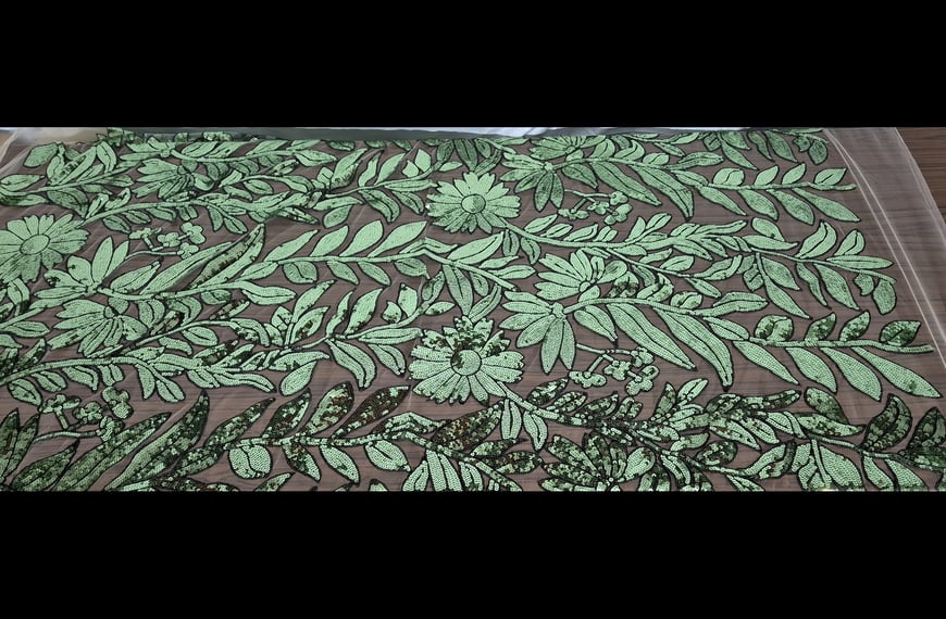 Lace with Olive Sequin & Branch Polyester Single-Colored-150cm