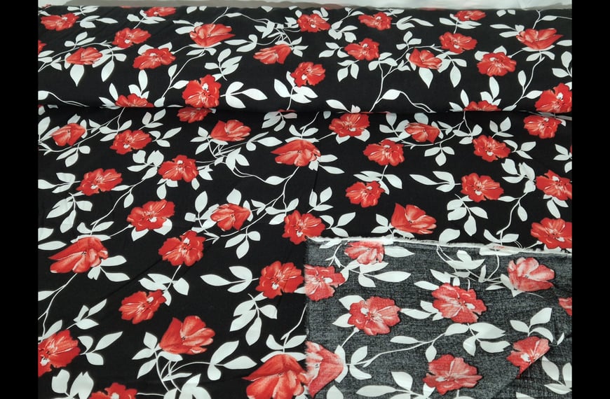 Viscose with Red Flowers Multi-Colored - 140cm