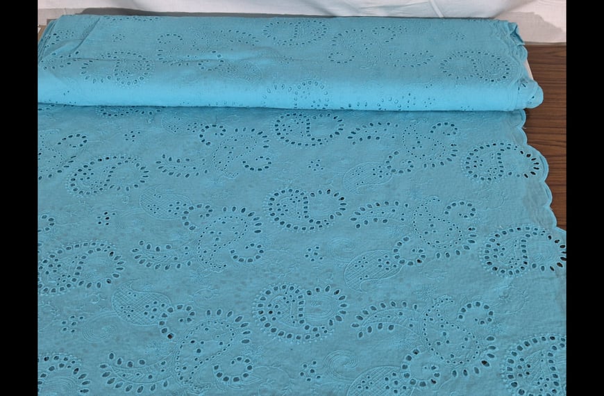 Embroidery with Paislies Cotton Single-Colored - 130cm