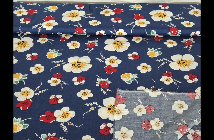 Viscose with White Red Flowers Multi-Colored - 140cm