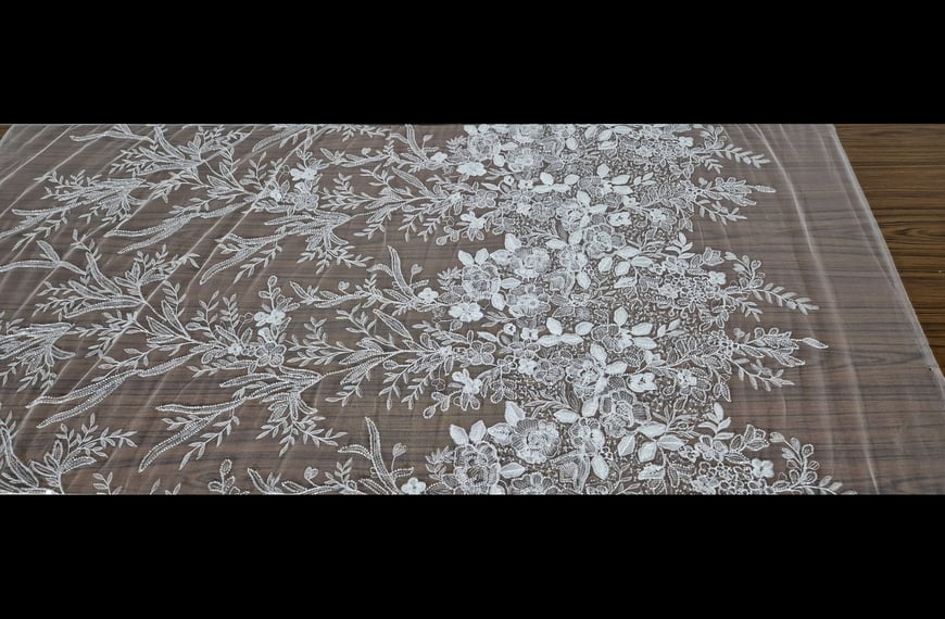 Lace with Beads & Flower in Branch Polyester Single-Colored-150cm