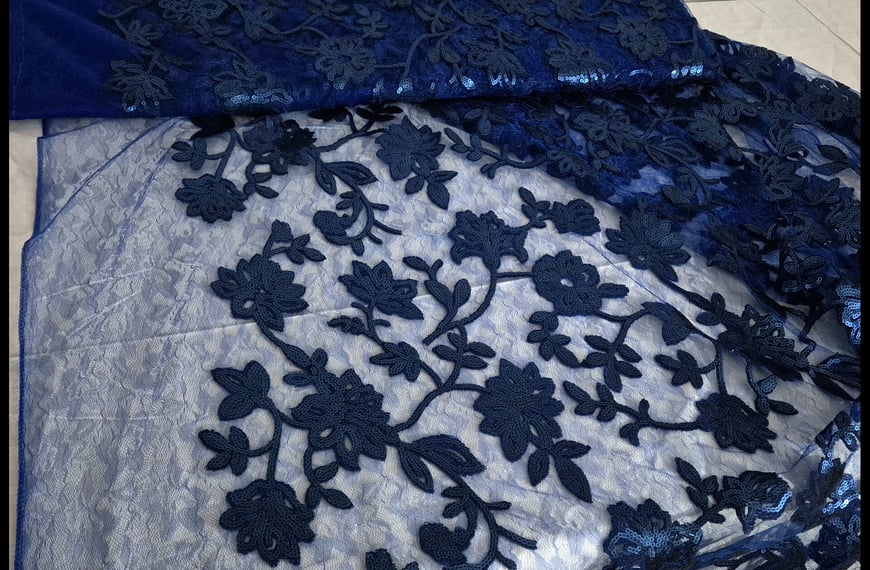 Lace with Sequin & Flower Polyester Single-Colored - 150cm