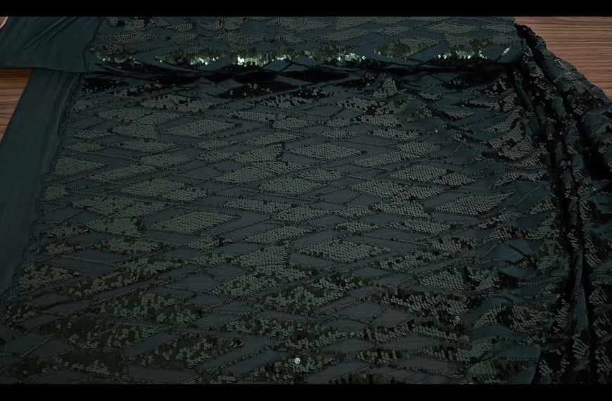 Sequin with Tulle & Rhombuses Design Polyester Elastine Single-Colored - 140cm