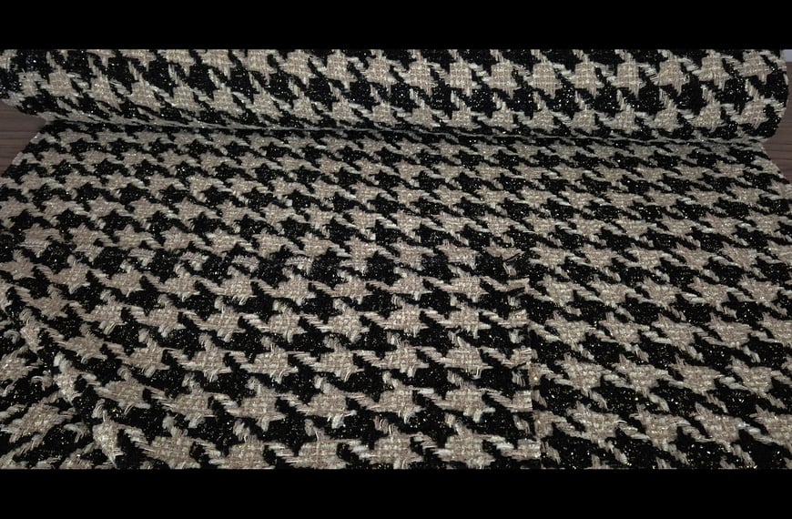 Pique with Pie De Poule & Big Golden Threads Polyester Multi-Colored - 150cm