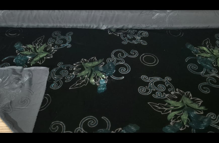 Devore with Green Flowers Polyester Viscose Multi-Colored - 140cm