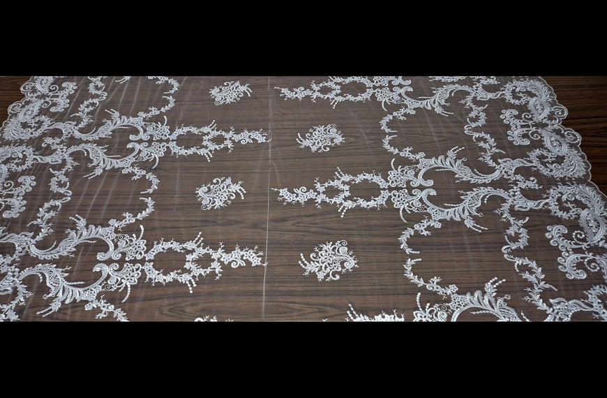 Lace Embroidered with Patterns like Hearts & Strass & Finish Polyester Single-Colored-130cm