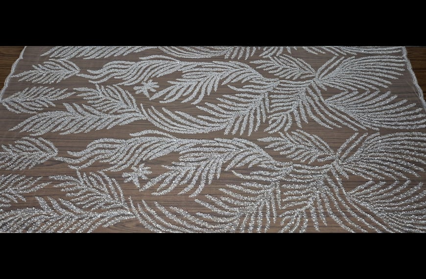 Mesh Tulle with Beads in Leaves Polyester Single-Colored-150cm