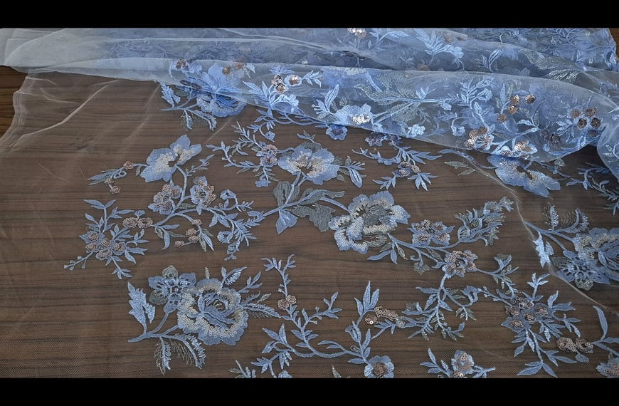Lace with Roses & Sequin Polyester Single-Colored-140cm