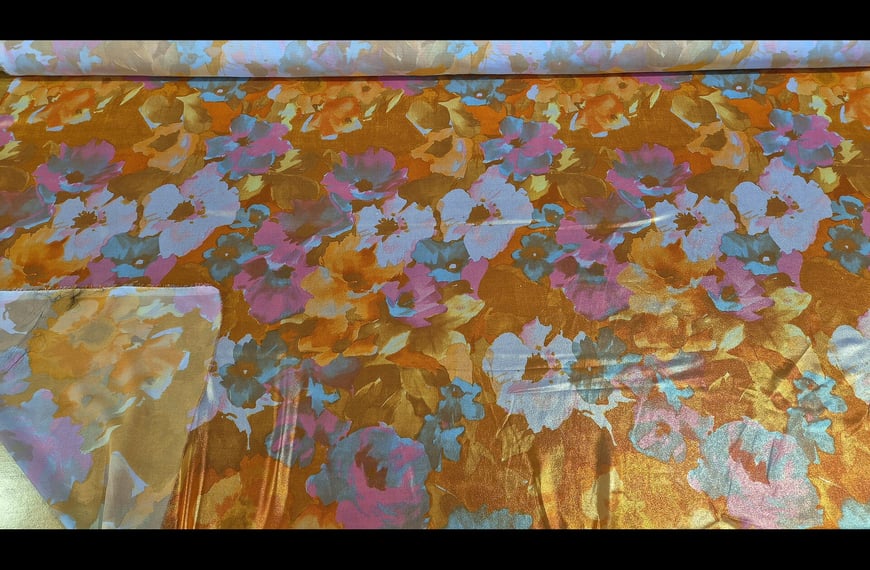 Muslin with Flowers & Foil Cover Polyester Multi-Colored - 150cm