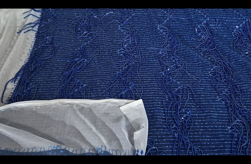 Mesh Tulle with Sequin & Fringes Polyster Single-Colored-150cm Mesh Tulle with Sequin & Fringes Polyster Single-Colored-150cm