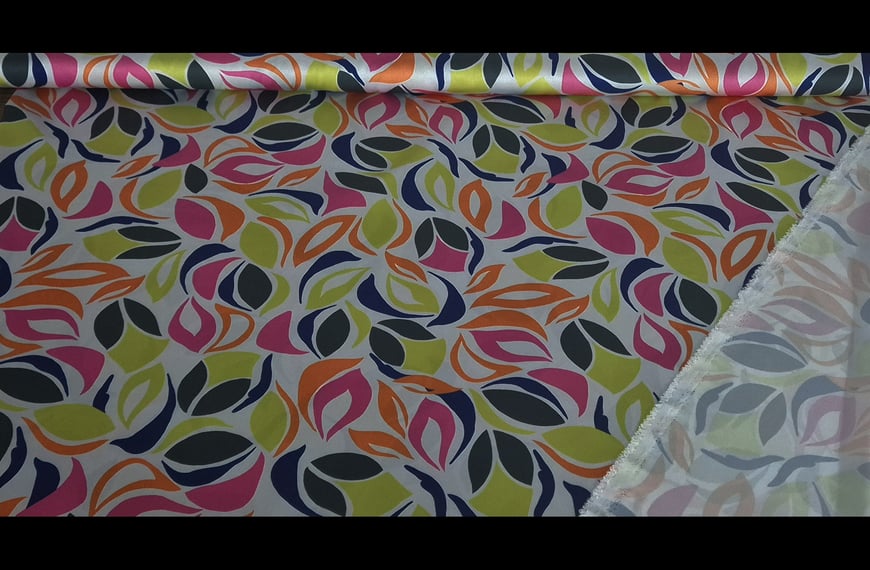 Satin with Multi-Colored Leaves 100% Polyester - 150cm