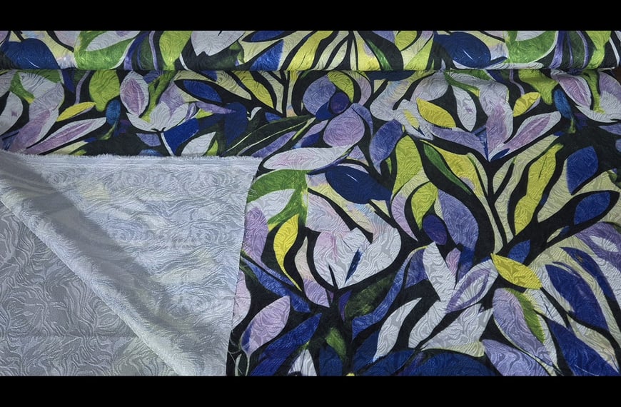 Jacquard with Multi-Colored Leaves Polyester Multi-Colored - 150cm
