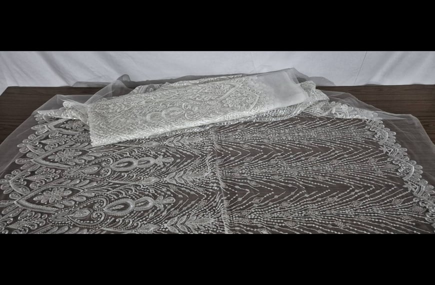 Lace with Pearls and Big Finish Polyester Single-Colored - 140cm