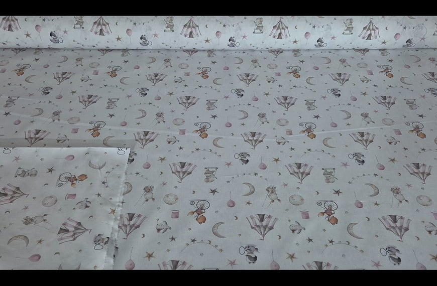 Popplin with Circus & Elephants for Kids Cotton Multi-Colored - 300cm