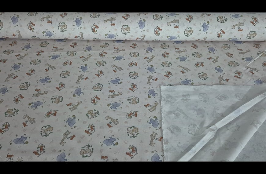 Popplin with Elephants/Monkeys/Giraffes for Kids Cotton Multi-Colored - 300cm