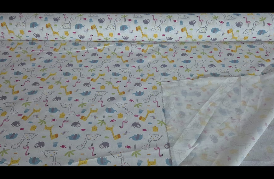 Popplin with Colorful Animals for Kids Cotton Multi-Colored - 300cm
