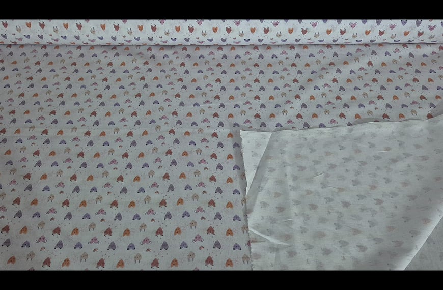 Popplin with Cats & Hearts for Kids Cotton Multi-Colored - 300cm