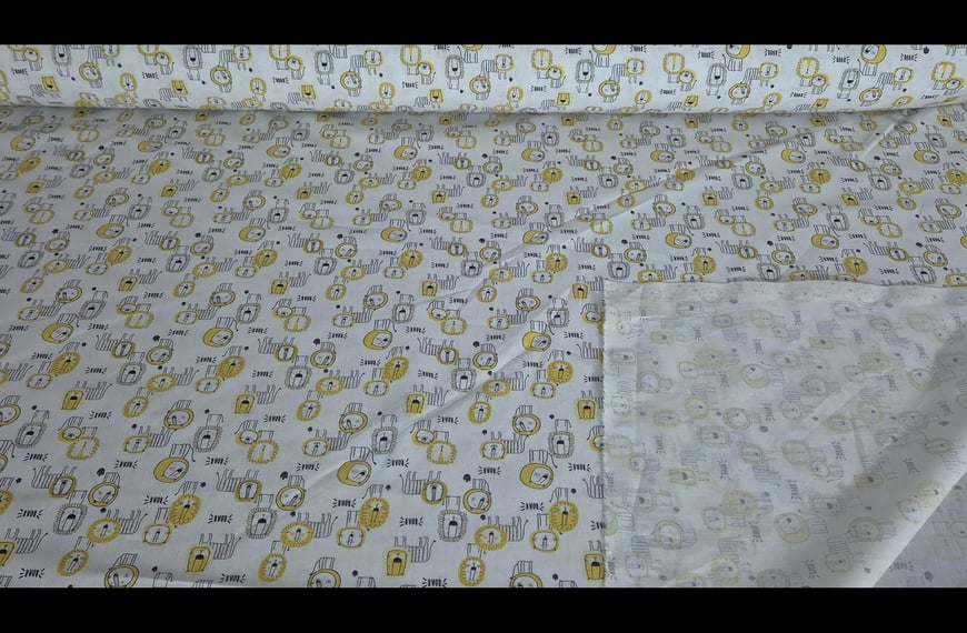 Popplin with Yellow Little Lions for Kids Cotton Multi-Colored - 300cm