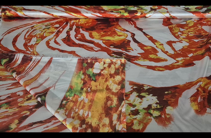 Satin with Red & Yellow Watermarks Polyester Multi-Colored - 150cm