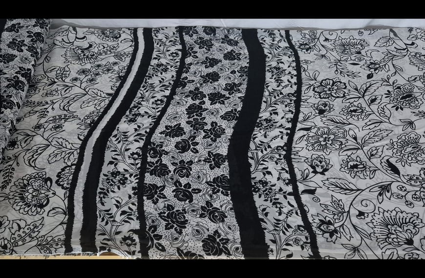 Muslin with Black Flowers Polyester Multi-Colored - 150cm