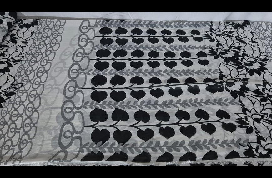 Muslin with Black Leaves Polyester Multi-Colored - 150cm