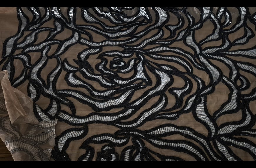 Tulle with Black & Silver Sequin Polyester Multi-Colored - 150cm