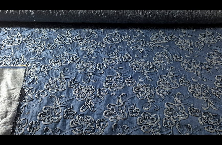 Denim with Knitted Flowers 100% Cotton Multi-Colored - 150cm