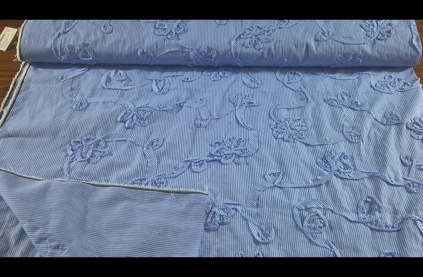 Voile with Stripe Applique Cotton 2-Colored - 150cm