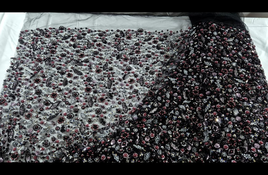 Tulle with Sequins & Knitted Pearls Polyester Multi-Colored - 150cm