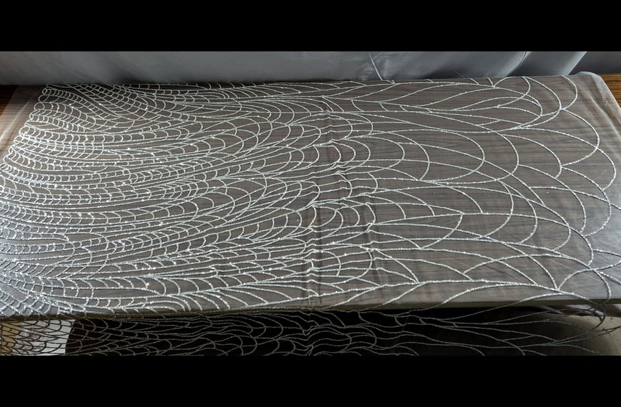 Tulle with Glitter in Flame-like Shapes with BorderPolyester Single-Colored - 150cm