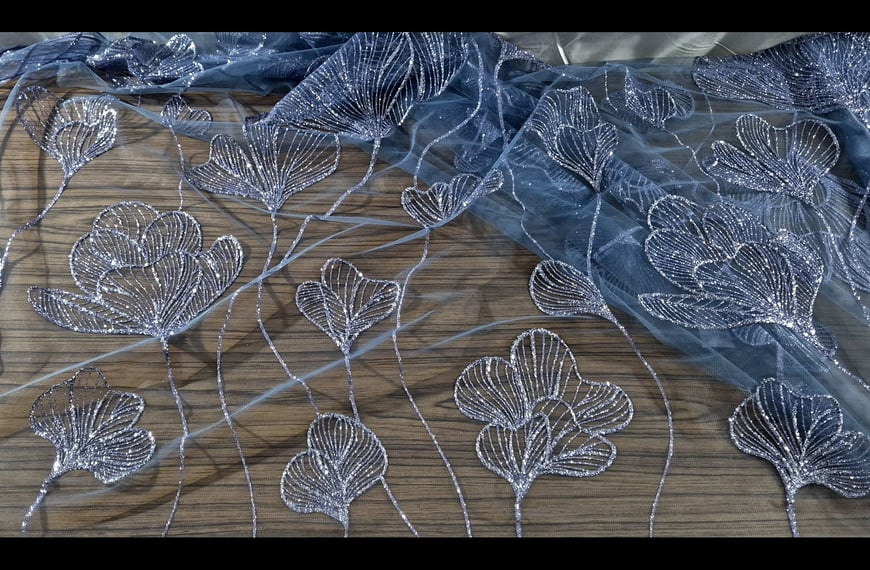 Tulle with Flowers & Big Glitter Polyester Single-Colored - 150cm