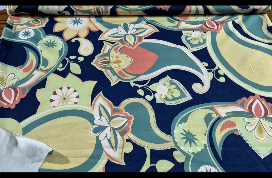 Crepe with Big Paislies Polyester Elast Multi-Colored - 150cm