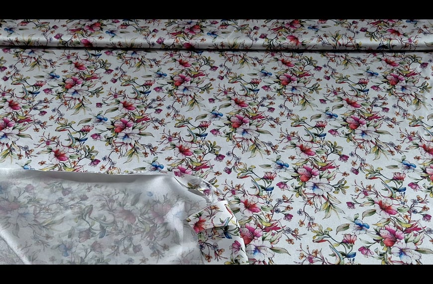 Satin with Small Bouquets Polyester Multi-Colored - 150cm