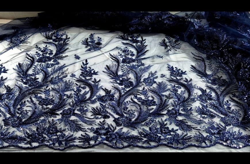 Lace with Sequin & Flower & Border Polyester Single-Colored - 150cm