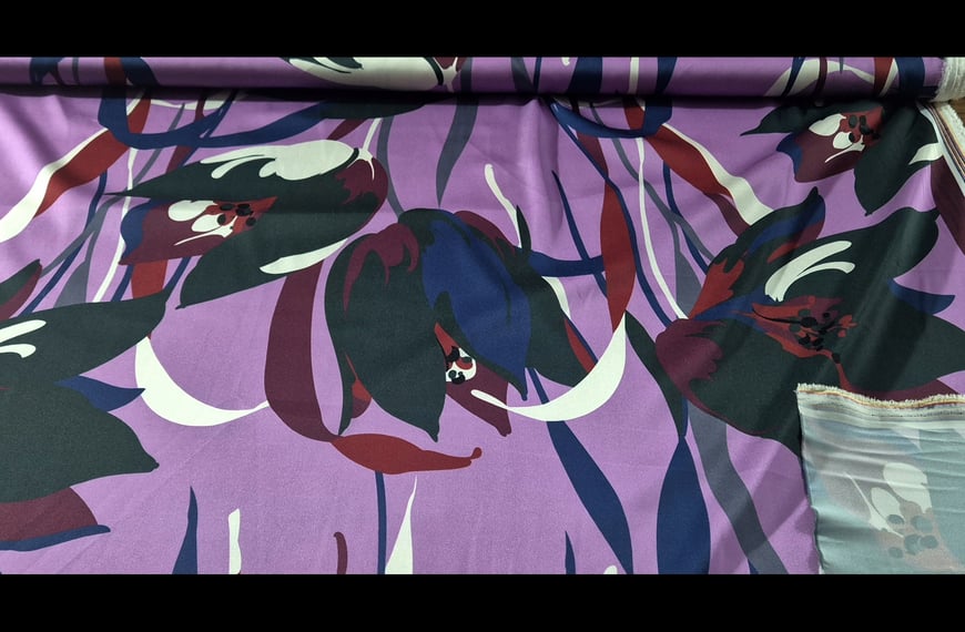 Satin with Big Flowers Polyester Multi-Colored - 150cm