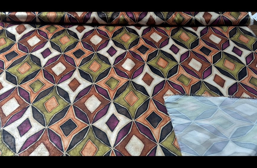 Satin with Retro Geometrical Patterns Polyester Multi-Colored - 150cm