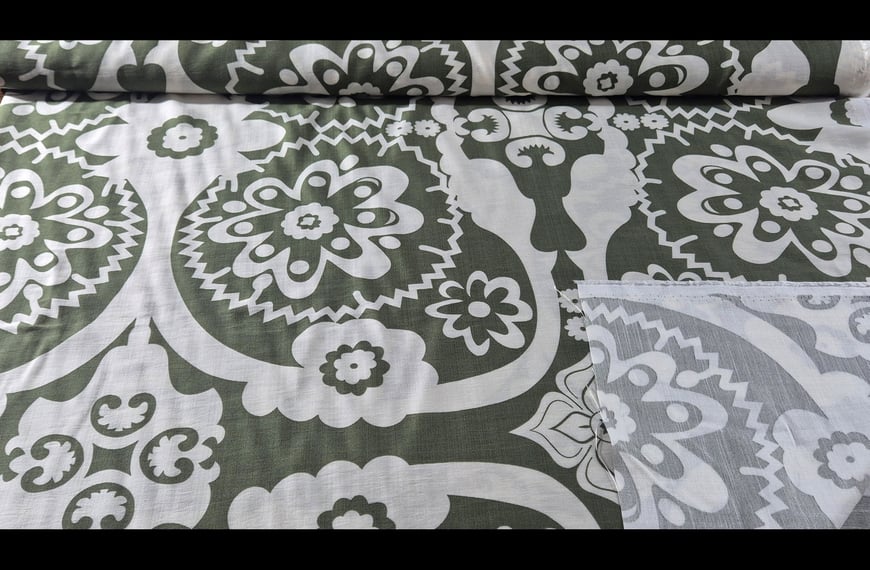 100% Viscose with Ecru Bckground & Flowers & Lines Multi-Colored - 150cm