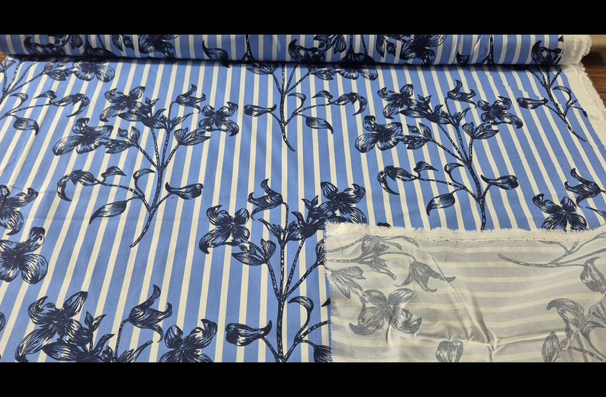Poplin with Stripe & Flowers Cotton Multi-Colored - 150cm