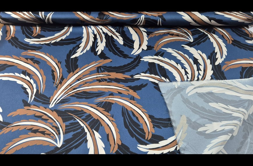 Satin with Tropic Leaves Polyester Multi-Colored - 150cm