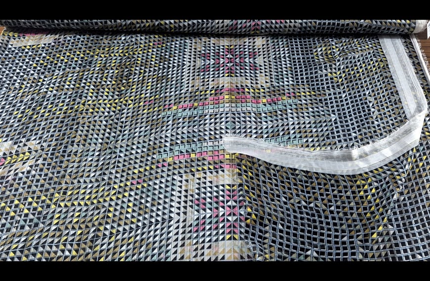 Muslin with Geometrical Squares & Golden Threads Polyester Multi-Colored - 150cm