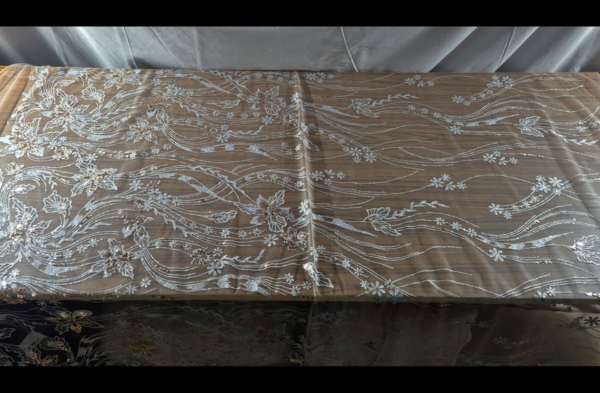 Tulle with Silver Glitter & Flower Sequin Polyester Multi-Colored - 150cm