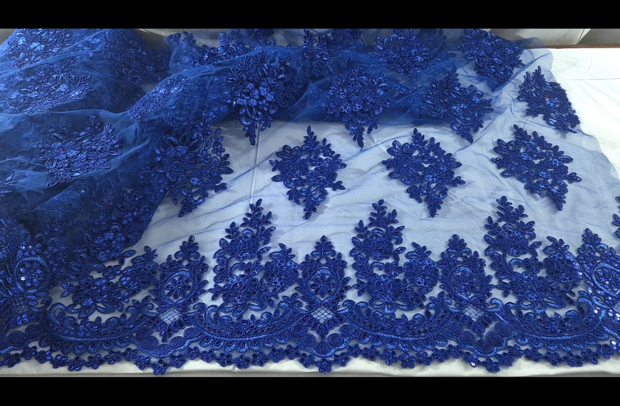 Lace with Sequin, Border & Bouquets Polyester Single-Colored - 150cm