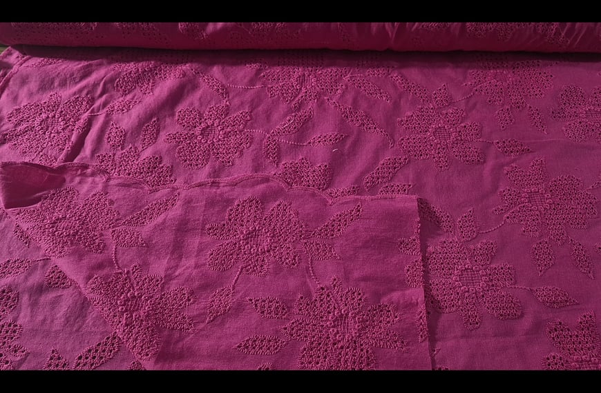 Embroidery with Embossed Big Flowers Cotton Single-Colored - 130cm