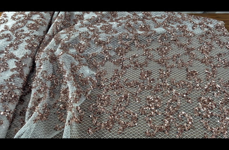 Mesh Ecru with Bronze Sequins Polyester Multi-Colored - 150cm